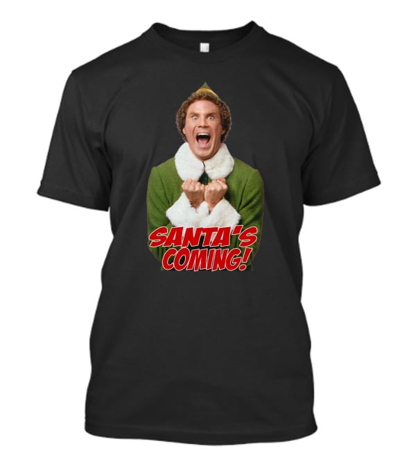 Santa's Coming Excited Elf Green Holiday T-Shirt
