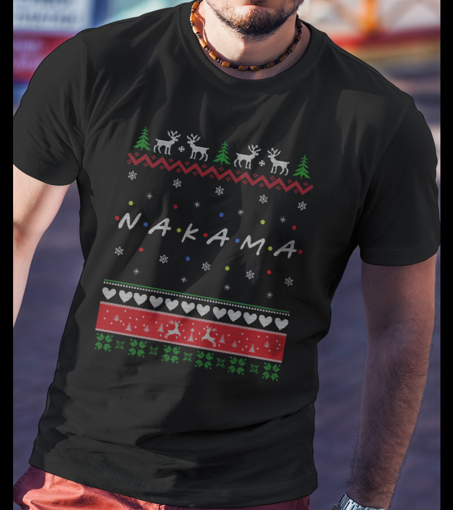 Nakama Holiday Sweater Friends TV Show Style Reindeer And Evergreen T-Shirt