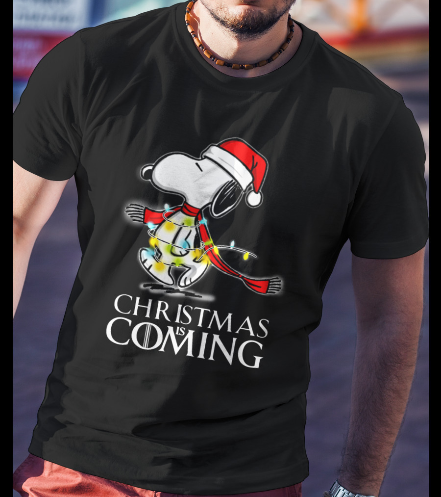 Snoopy Christmas Is Coming Game Of Thrones Santa Hat Lights T-Shirt