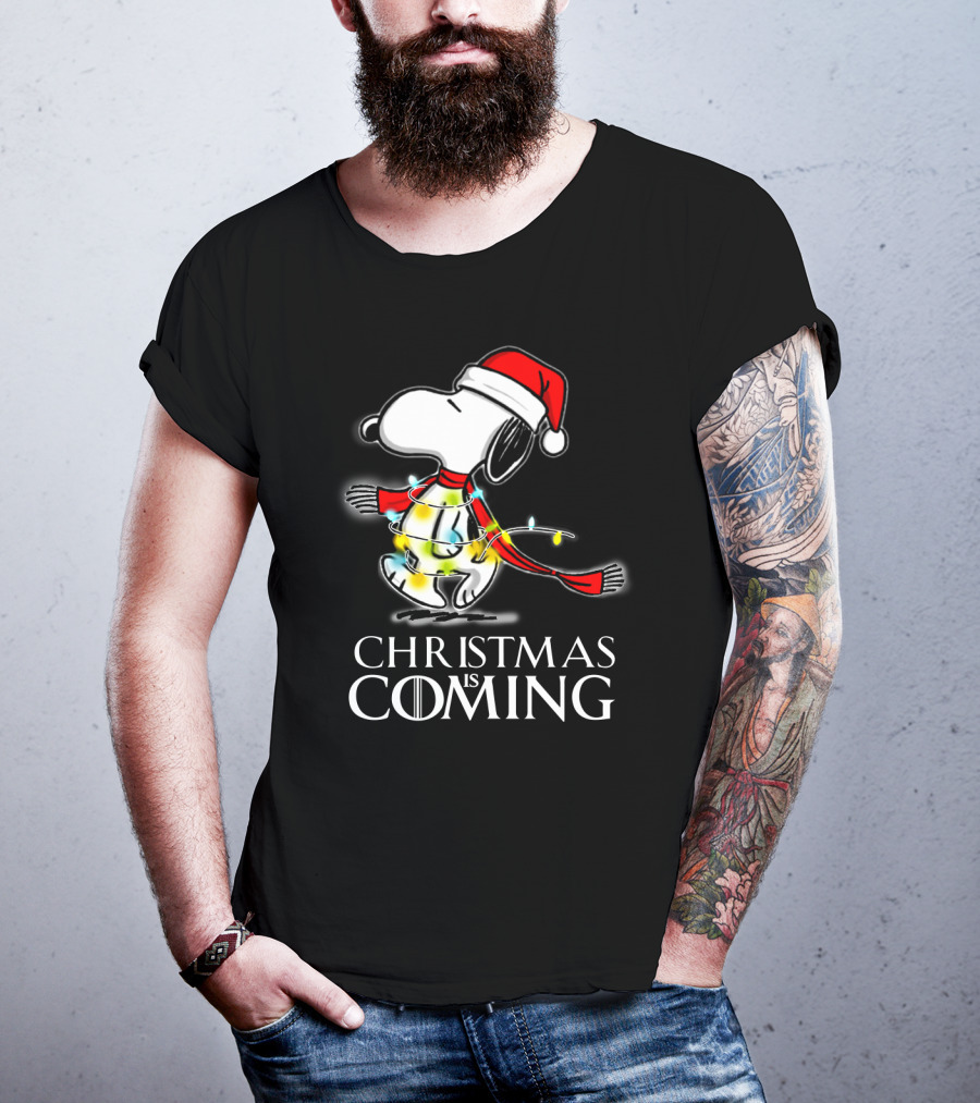 Snoopy Christmas Is Coming Game Of Thrones Santa Hat Lights T-Shirt