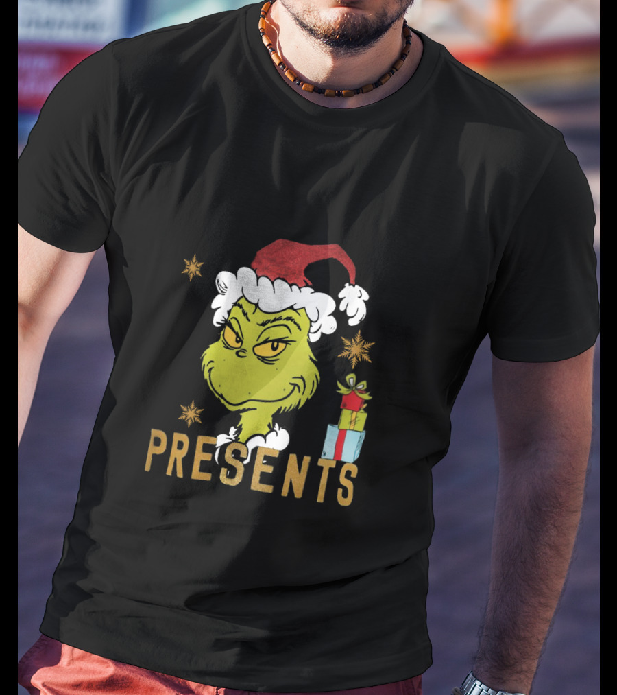 Grinch Santa Hat I'm Here For The Presents Christmas Holiday Gifts T-Shirt