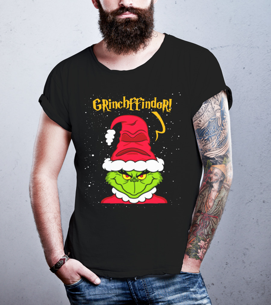 Grinche FFindor Grinch Santa Hat Snowflakes Christmas T-Shirt