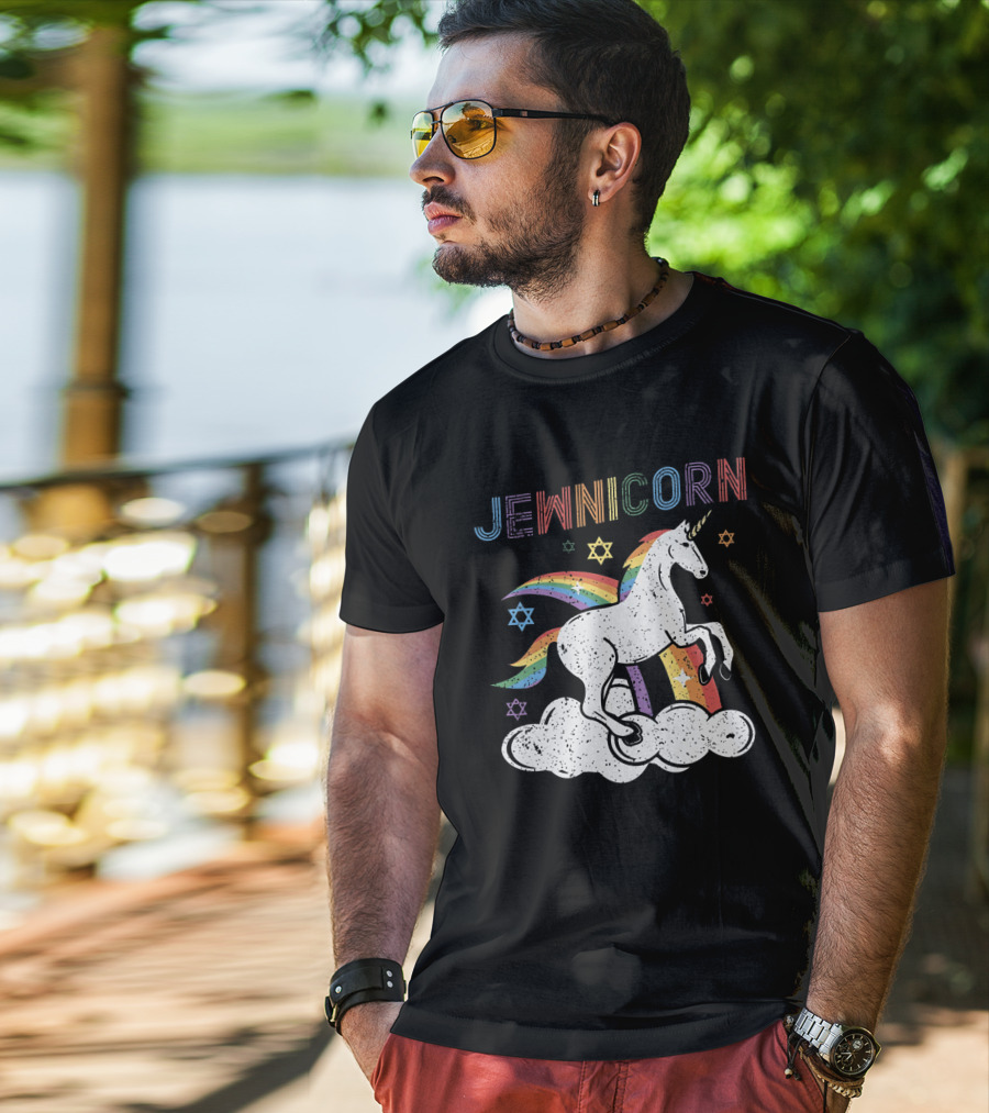 Jewnicorn Rainbow Star Of David Hanukkah Unicorn T-Shirt