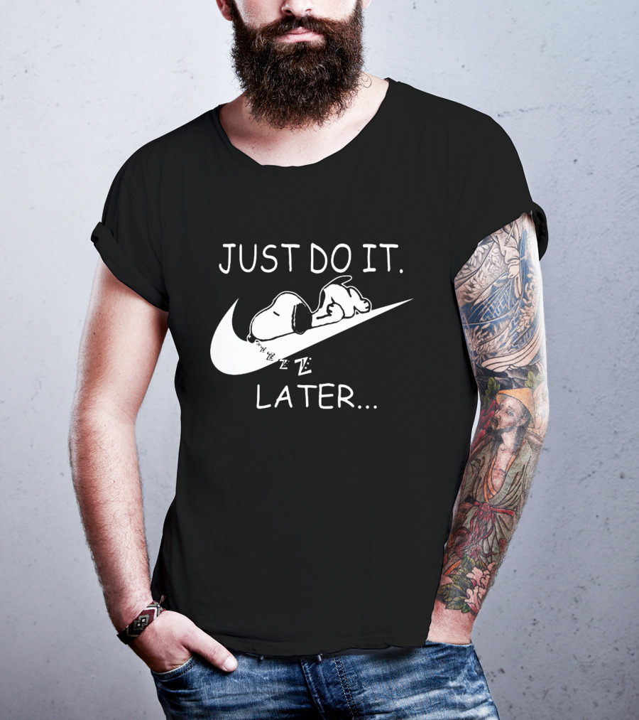 Just Do It Later Snoopy Sleeping On Swoosh Cartoon T-Shirt