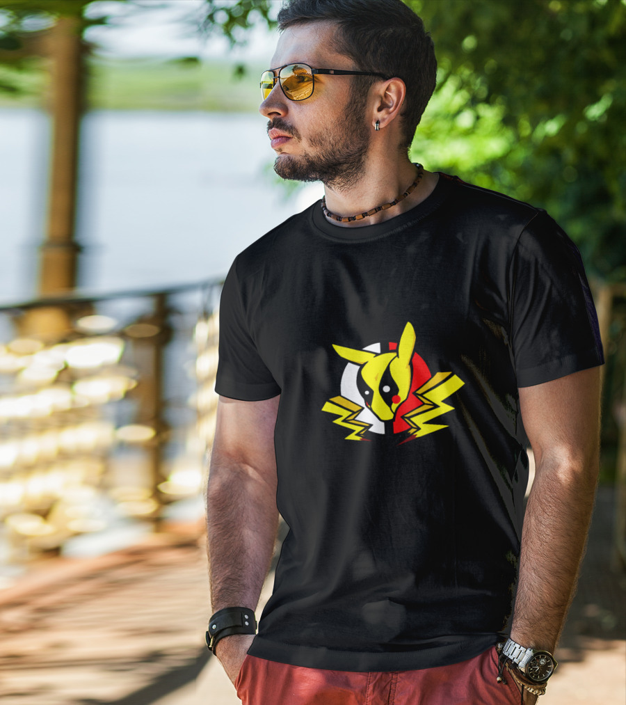 Pikachu Deadpool Crossover Icon On Black T-Shirt