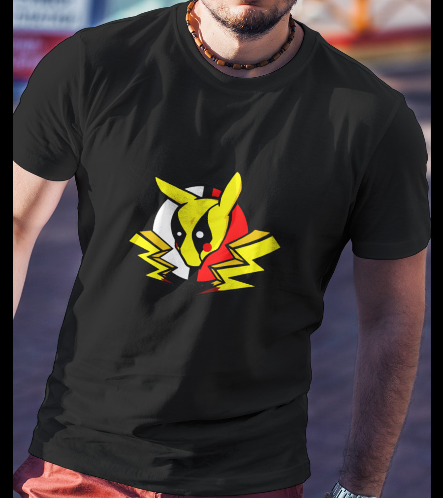 Pikachu Deadpool Crossover Icon On Black T-Shirt