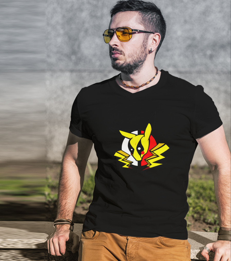 Pikachu Deadpool Crossover Icon On Black T-Shirt