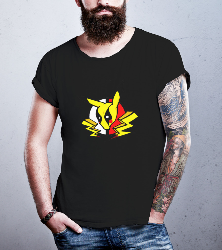 Pikachu Deadpool Crossover Icon On Black T-Shirt