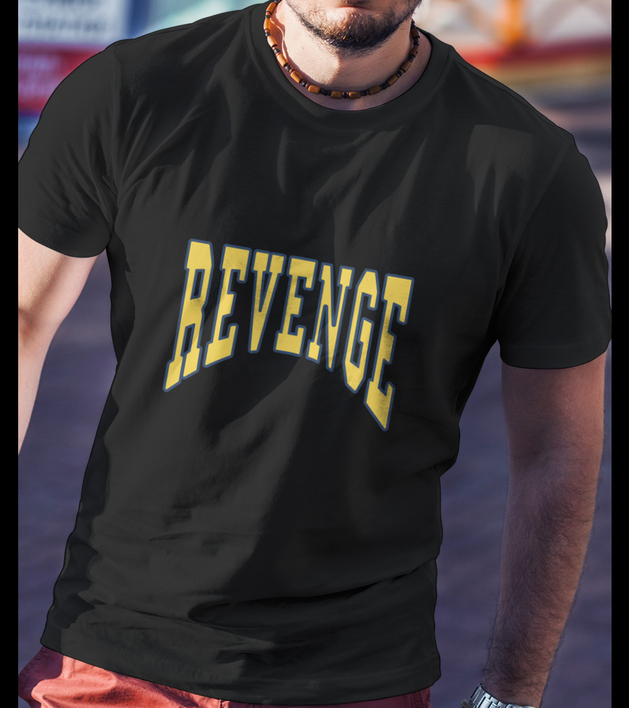 Revenge Bold Arched Yellow And Blue Varsity T-Shirt