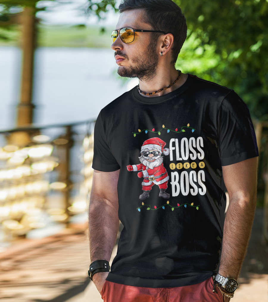 Floss Like A Boss Santa Dancing With Christmas Lights T-Shirt