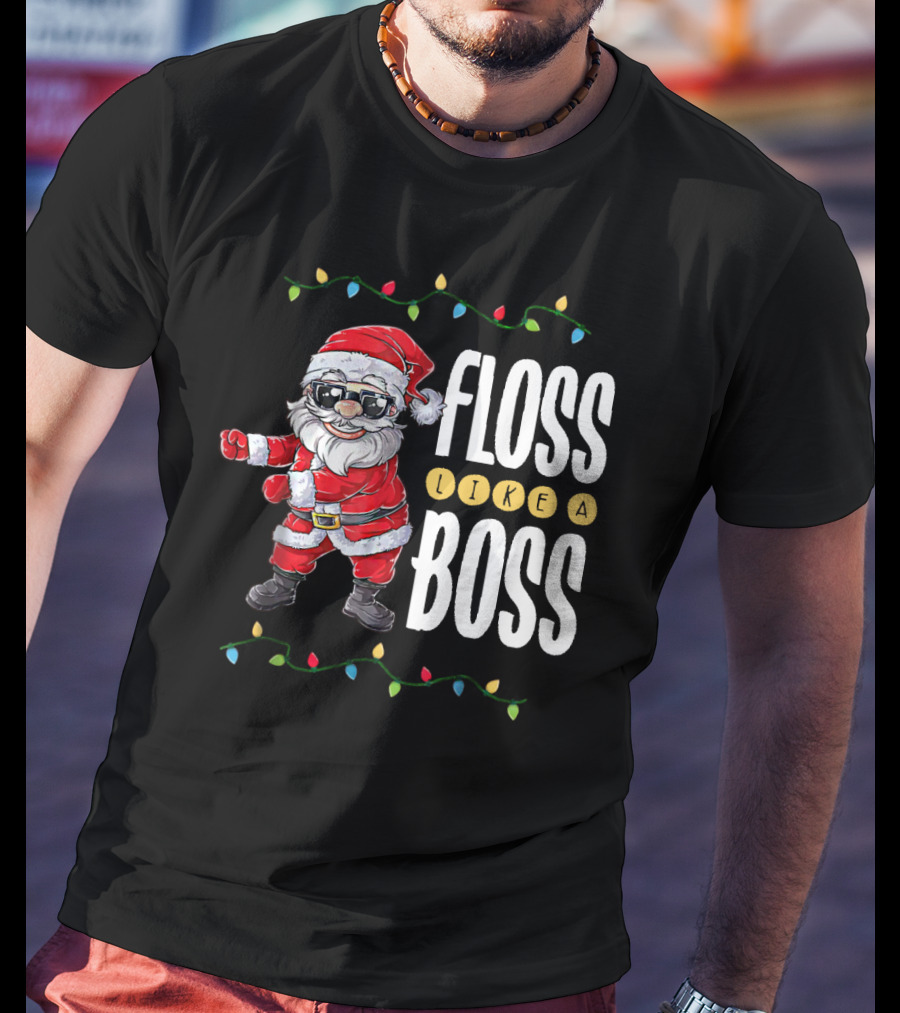 Floss Like A Boss Santa Dancing With Christmas Lights T-Shirt