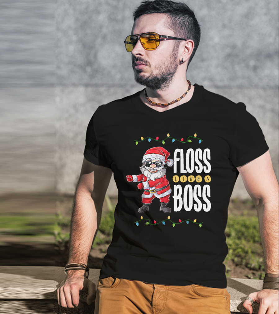 Floss Like A Boss Santa Dancing With Christmas Lights T-Shirt
