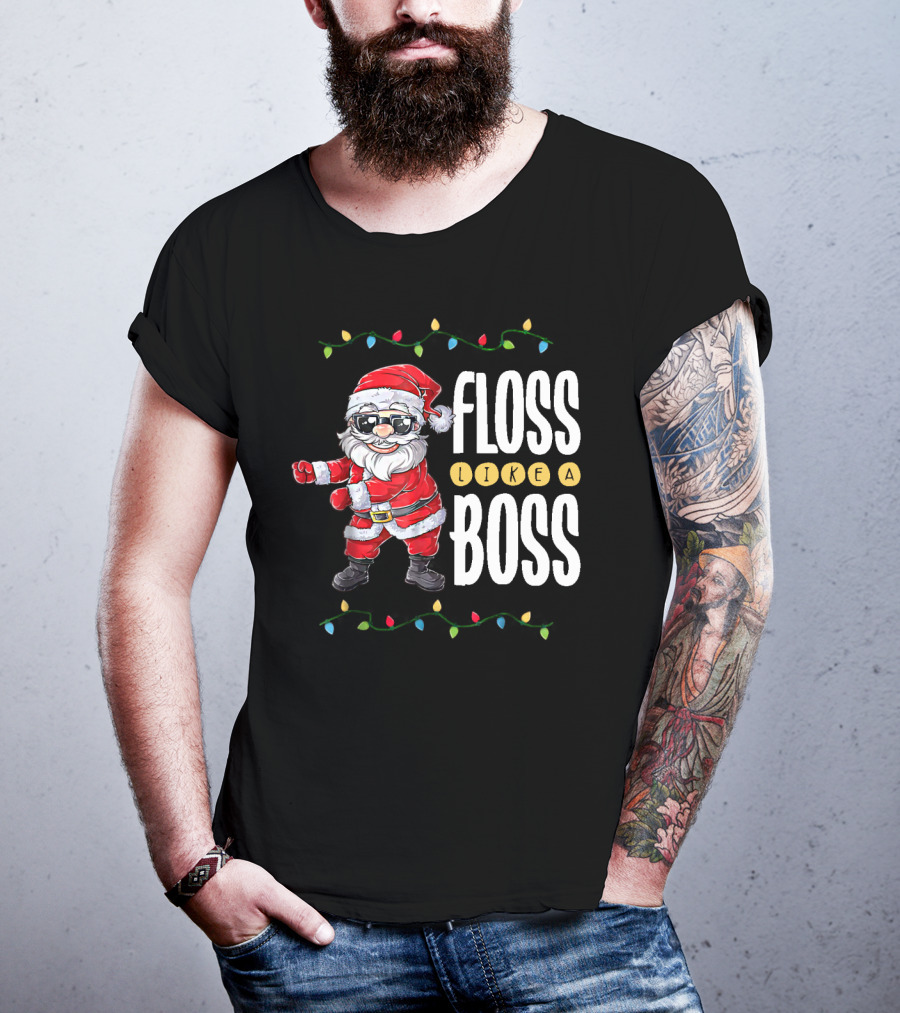Floss Like A Boss Santa Dancing With Christmas Lights T-Shirt