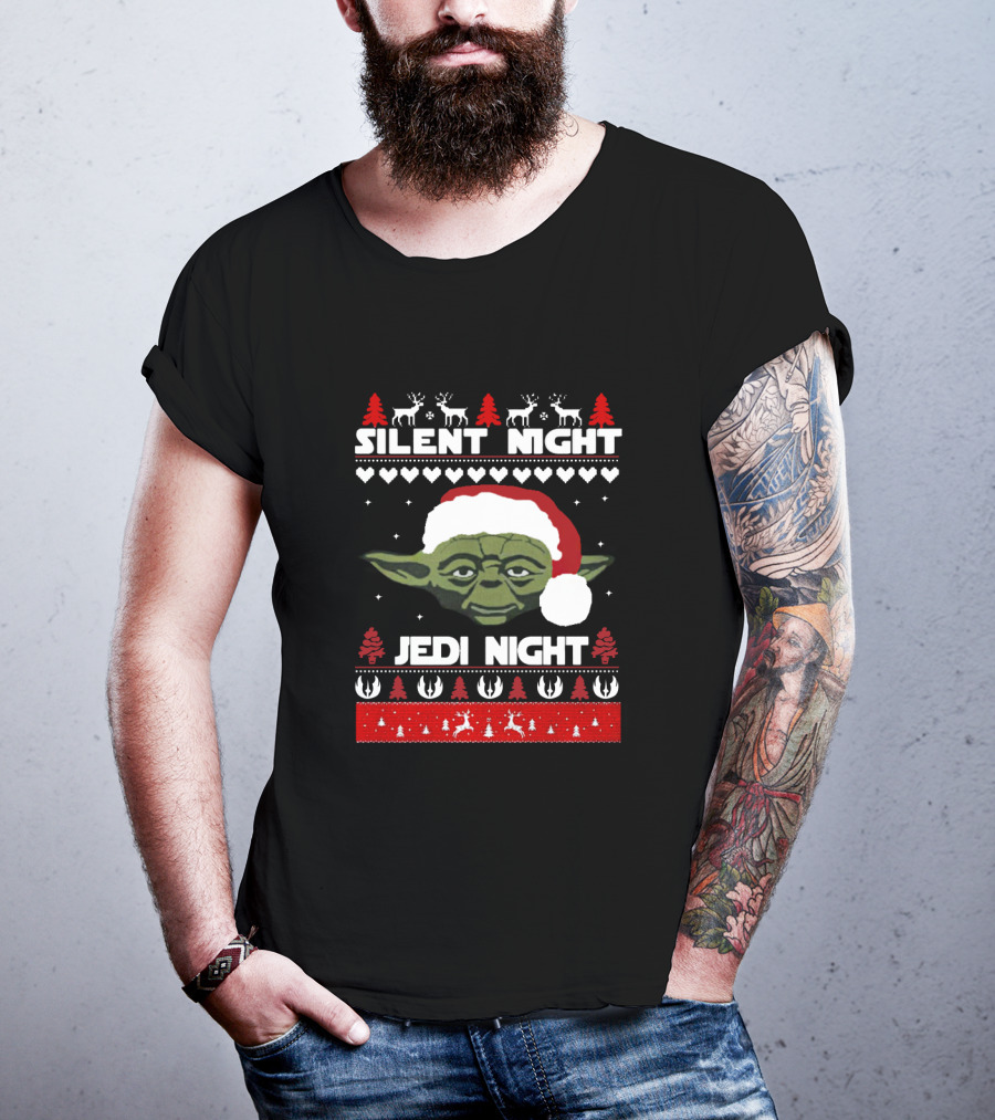 Silent Night Jedi Night Yoda Christmas Star Wars Sweater Holiday Reindeer T-Shirt
