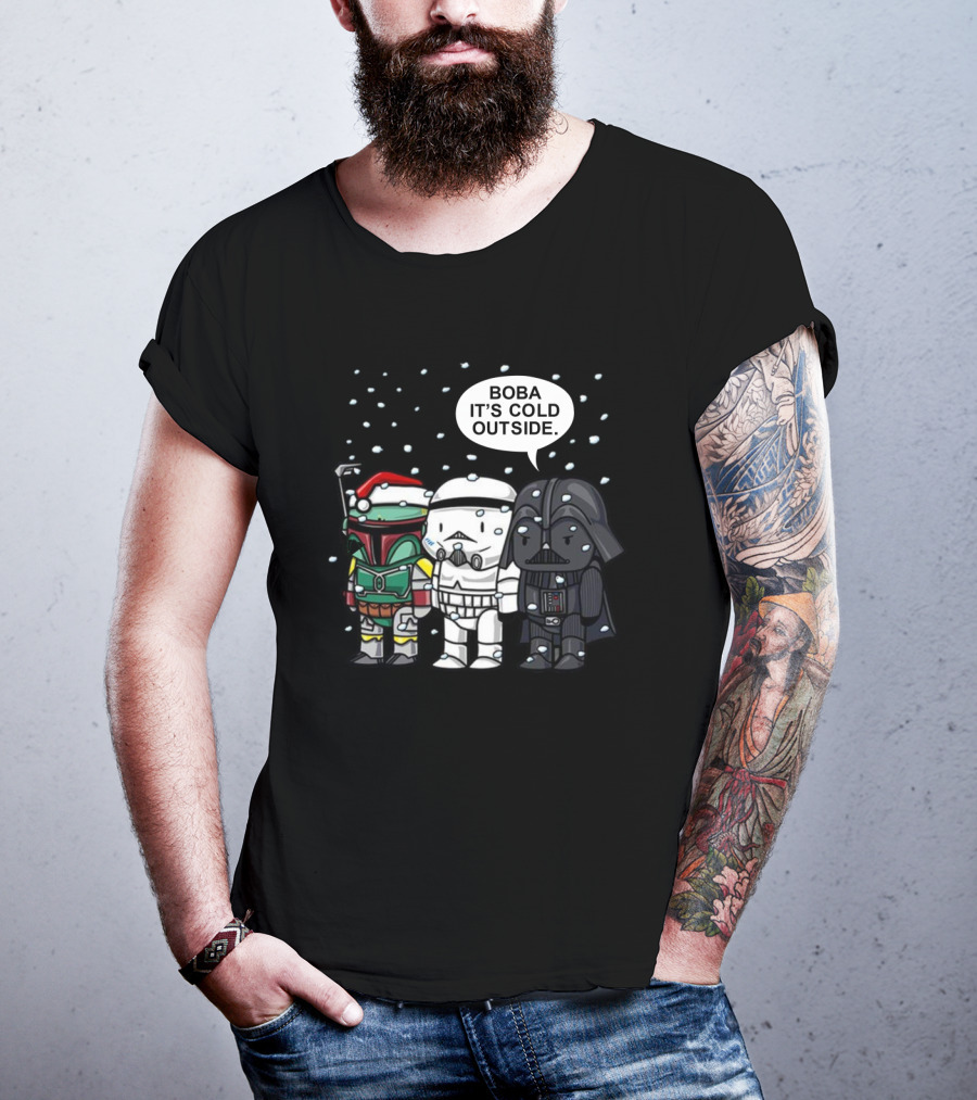 Star Wars Christmas Boba It's Cold Outside Boba Fett Stormtrooper Darth Vader Snowflakes T-Shirt