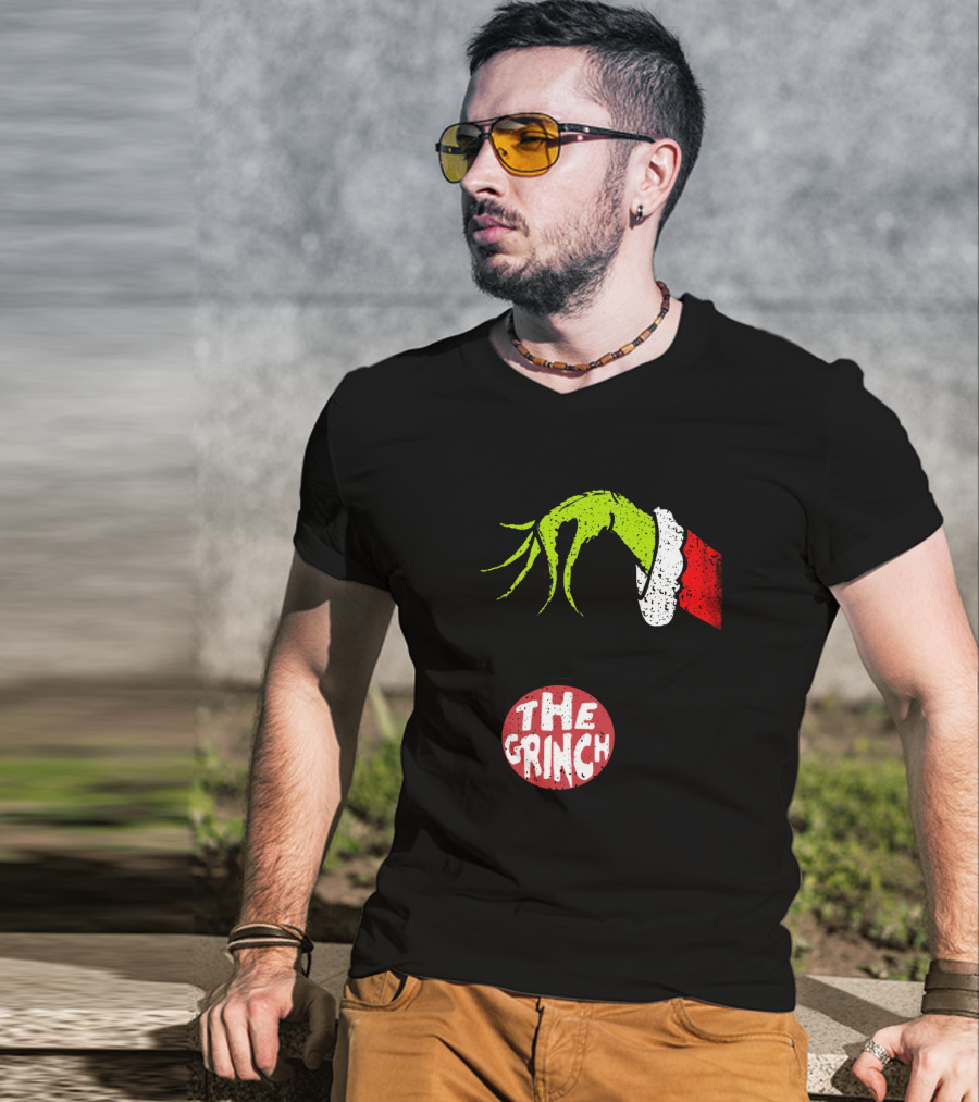 The Grinch Hand Holding Red Ornament With The Grinch Text T-Shirt