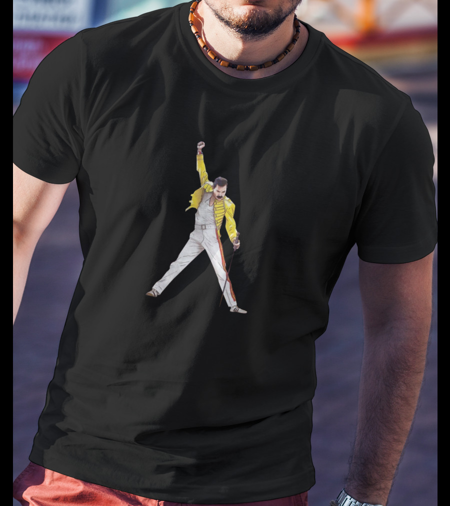 The Show Must Go On Bohemian Rhapsody Iconic Yellow Jacket Pose T-Shirt