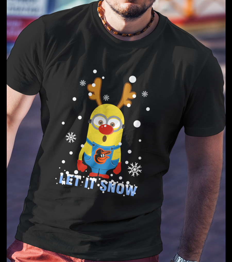 Let It Snow Xmas For Baltimore Orioles Minion Fans T-Shirt