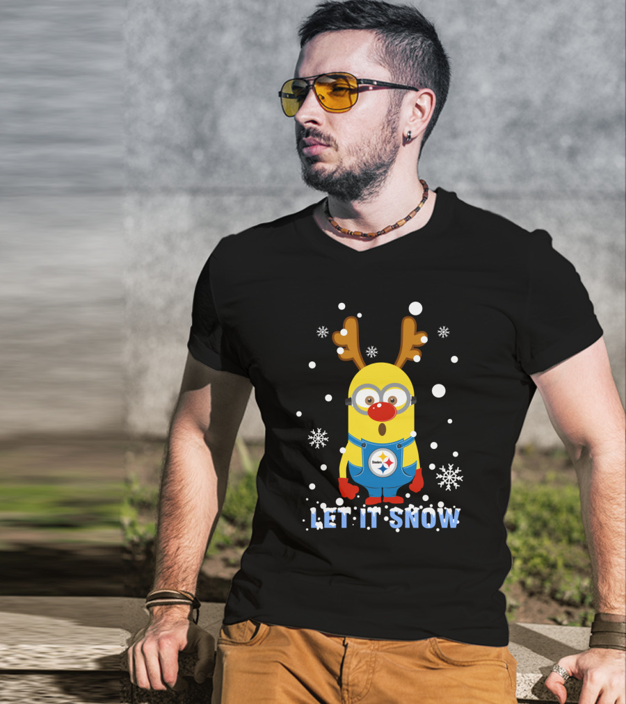 Let It Snow Pittsburgh Steelers Minion Reindeer Christmas T-Shirt