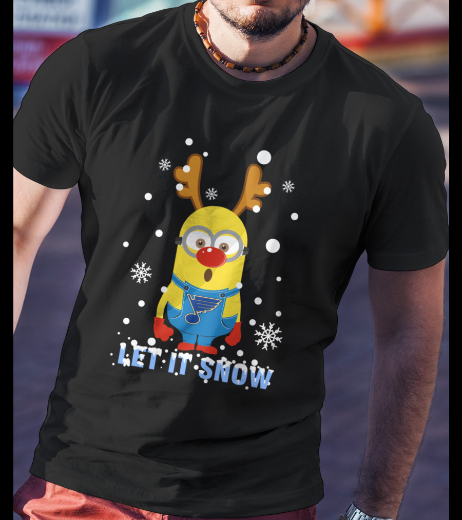 Let It Snow Minion Reindeer St. Louis Blues Fan Holiday Fun T-Shirt