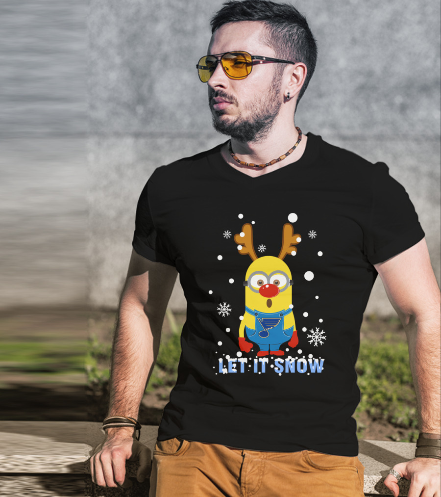 Let It Snow Minion Reindeer St. Louis Blues Fan Holiday Fun T-Shirt