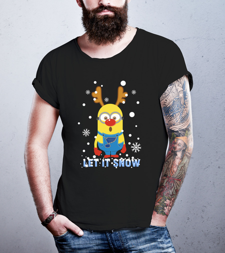 Let It Snow Minion Reindeer St. Louis Blues Fan Holiday Fun T-Shirt