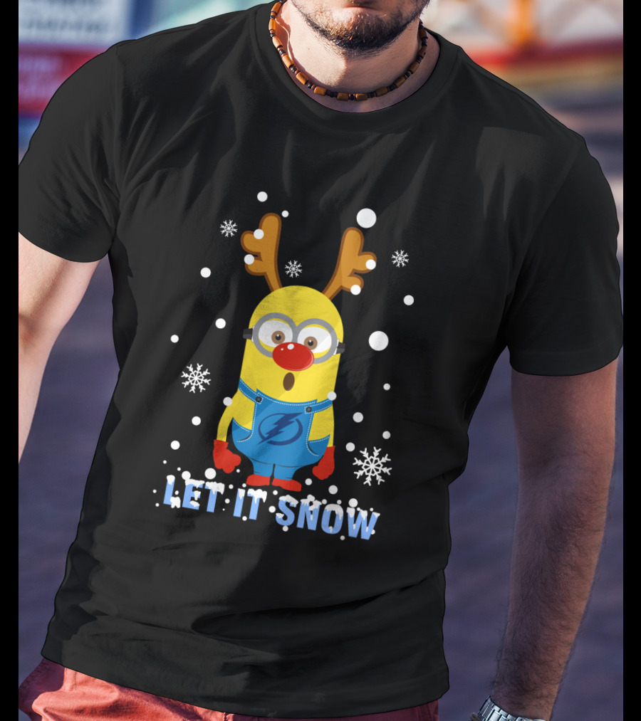 Let It Snow Minion Tampa Bay Lightning Reindeer Christmas T-Shirt