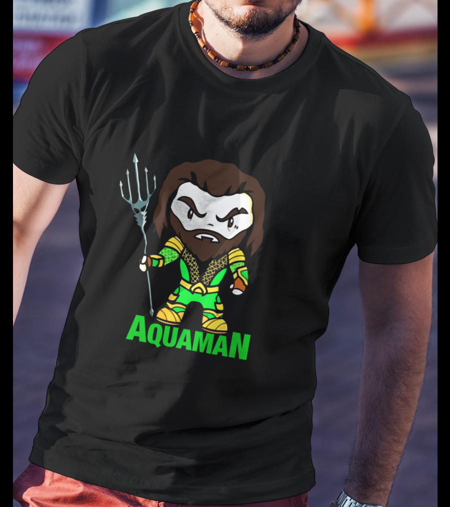 Aquaman Cartoon Character Holding Trident Bright Green T-Shirt