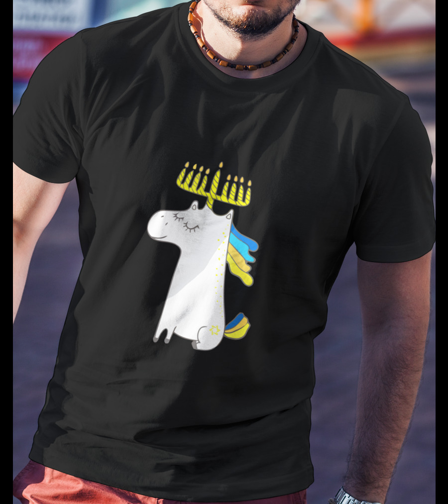 Unicorn With Menorah Horn And Star T-Shirt