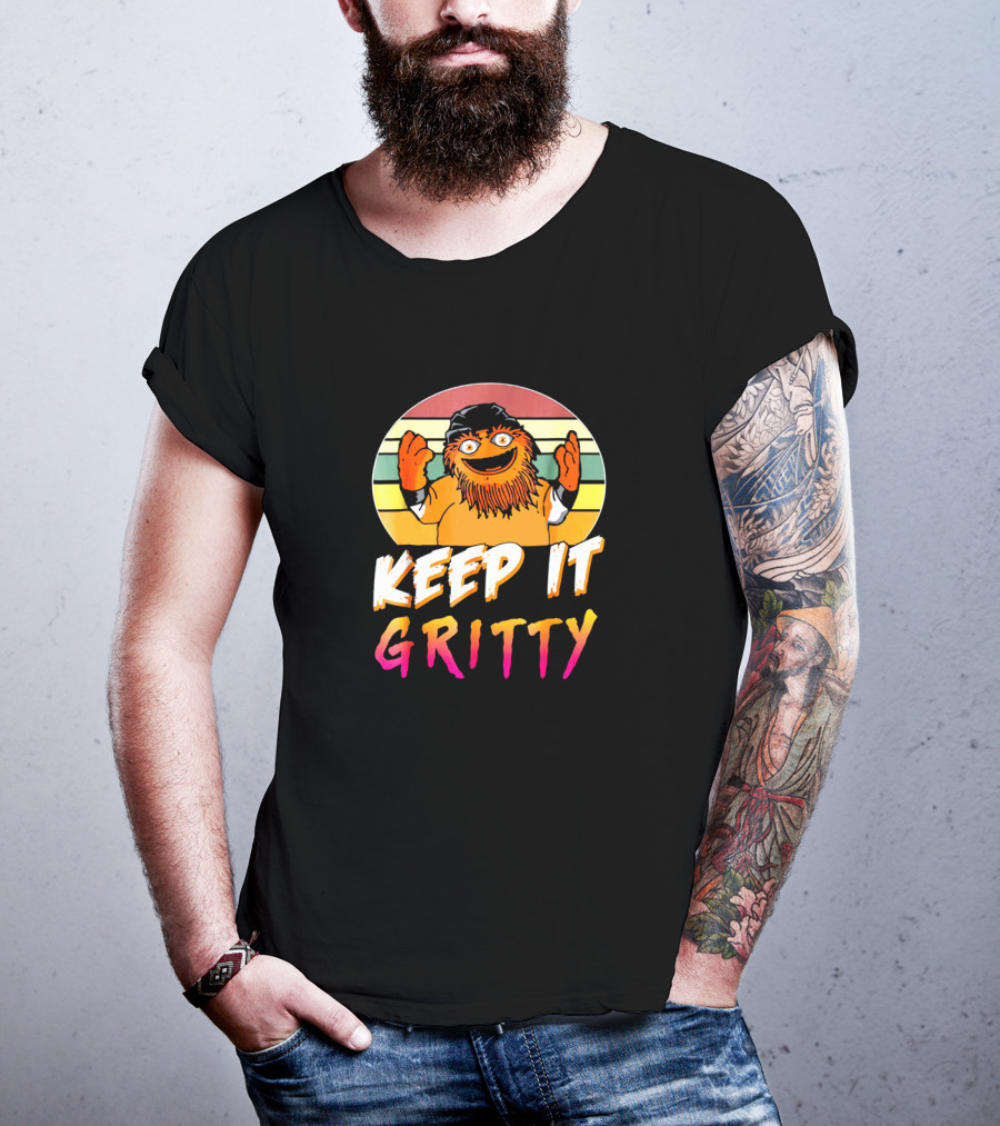 Keep It Gritty Vintage-Style Retro Colors With Orange Furry Character T-Shirt