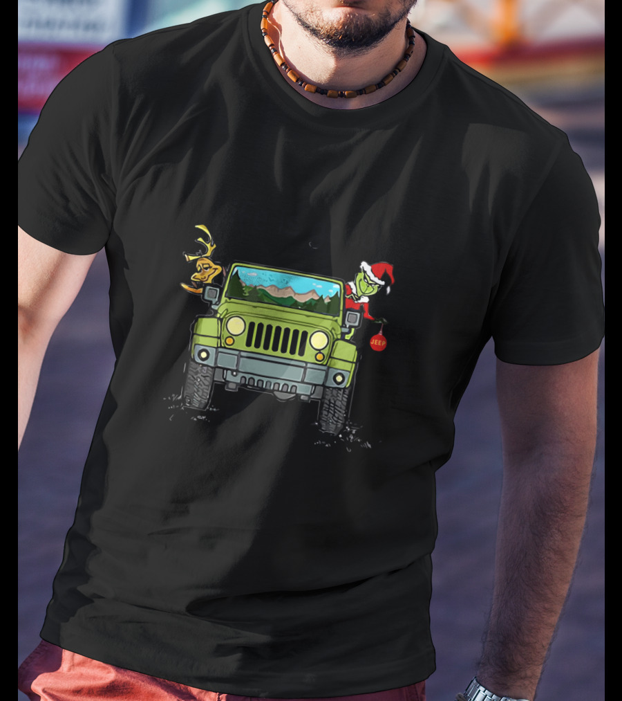 Life Is Good Enjoy The Ride Jeep Grinch Santa Reindeer Christmas T-Shirt
