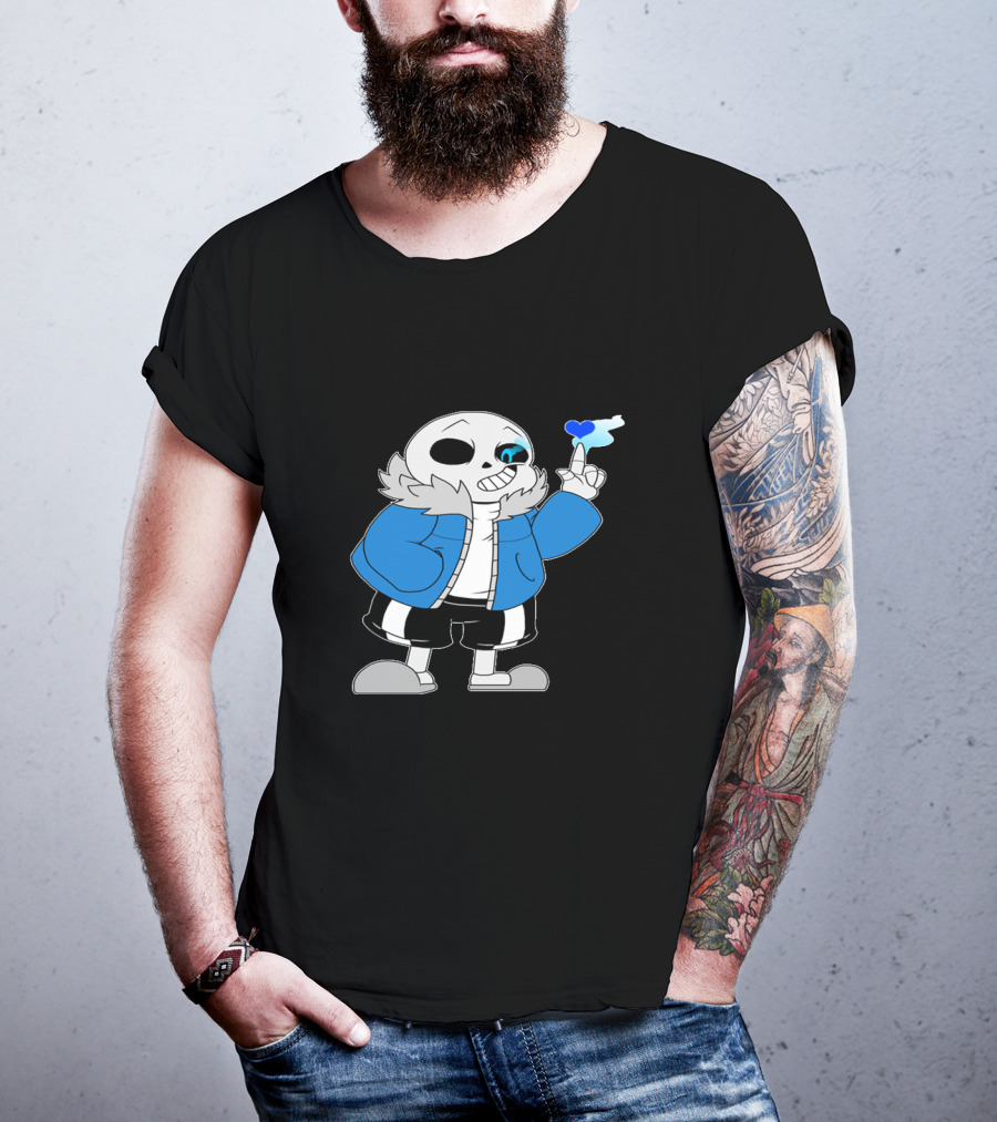 Sans Undertale Character With Blue Heart And Skeleton Jacket Look T-Shirt