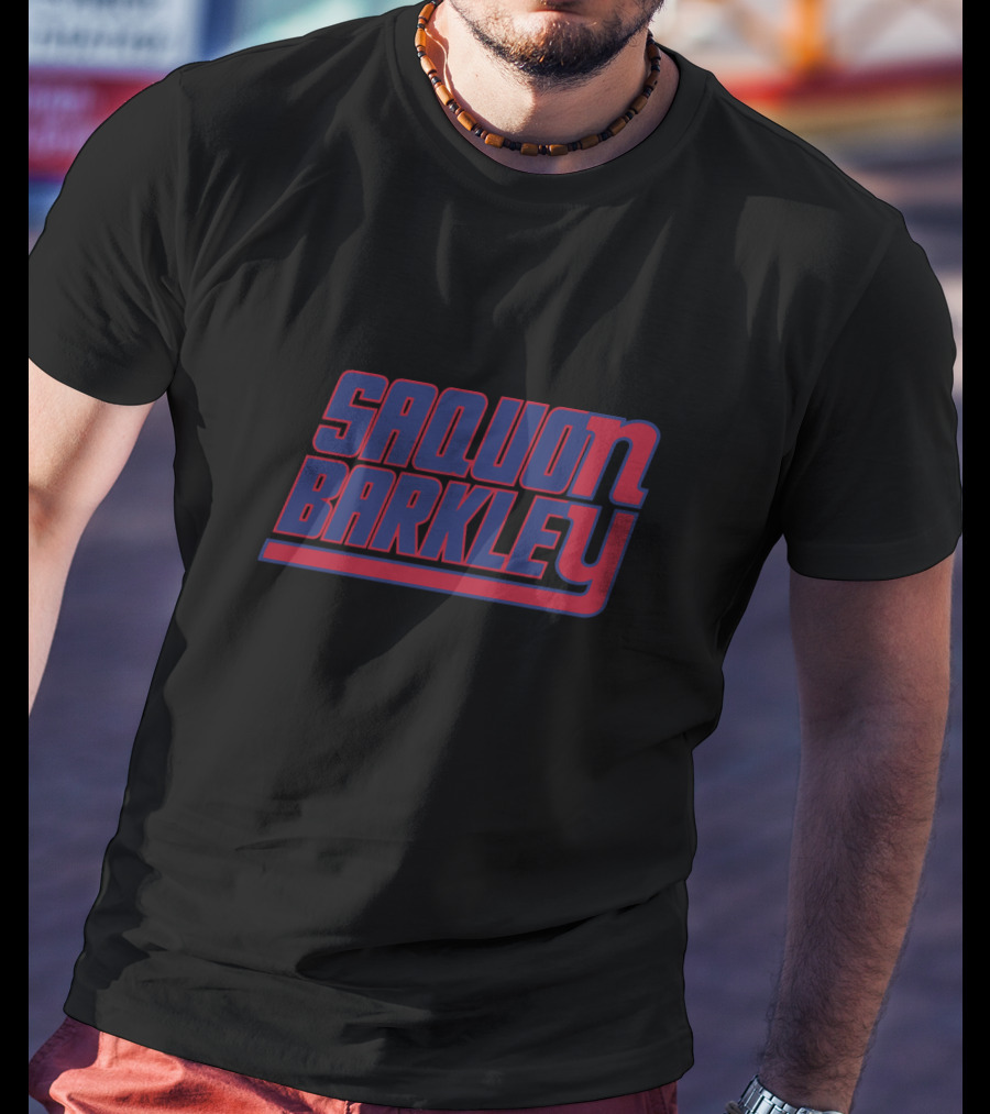 Saquon Barkley Blue And Red Block Lettering T-Shirt
