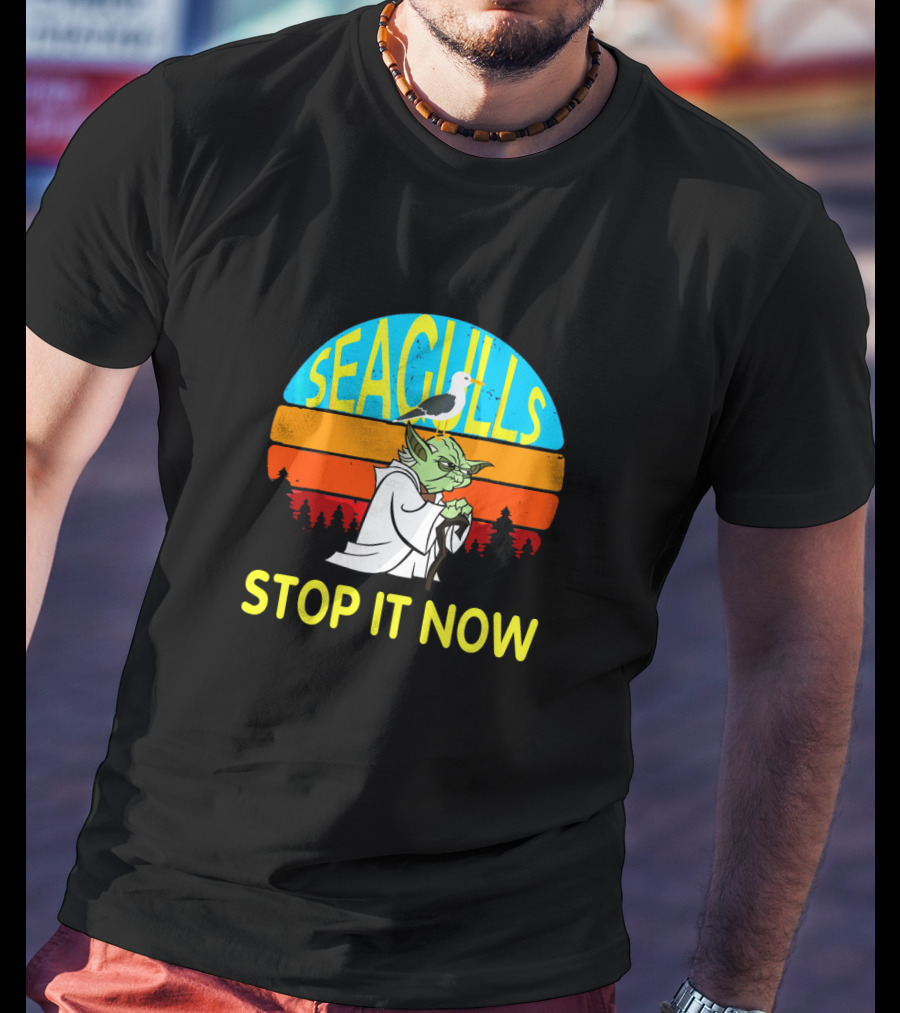 Seagulls Stop It Now Funny Retro Yoda Influence Vintage Sunset T-Shirt