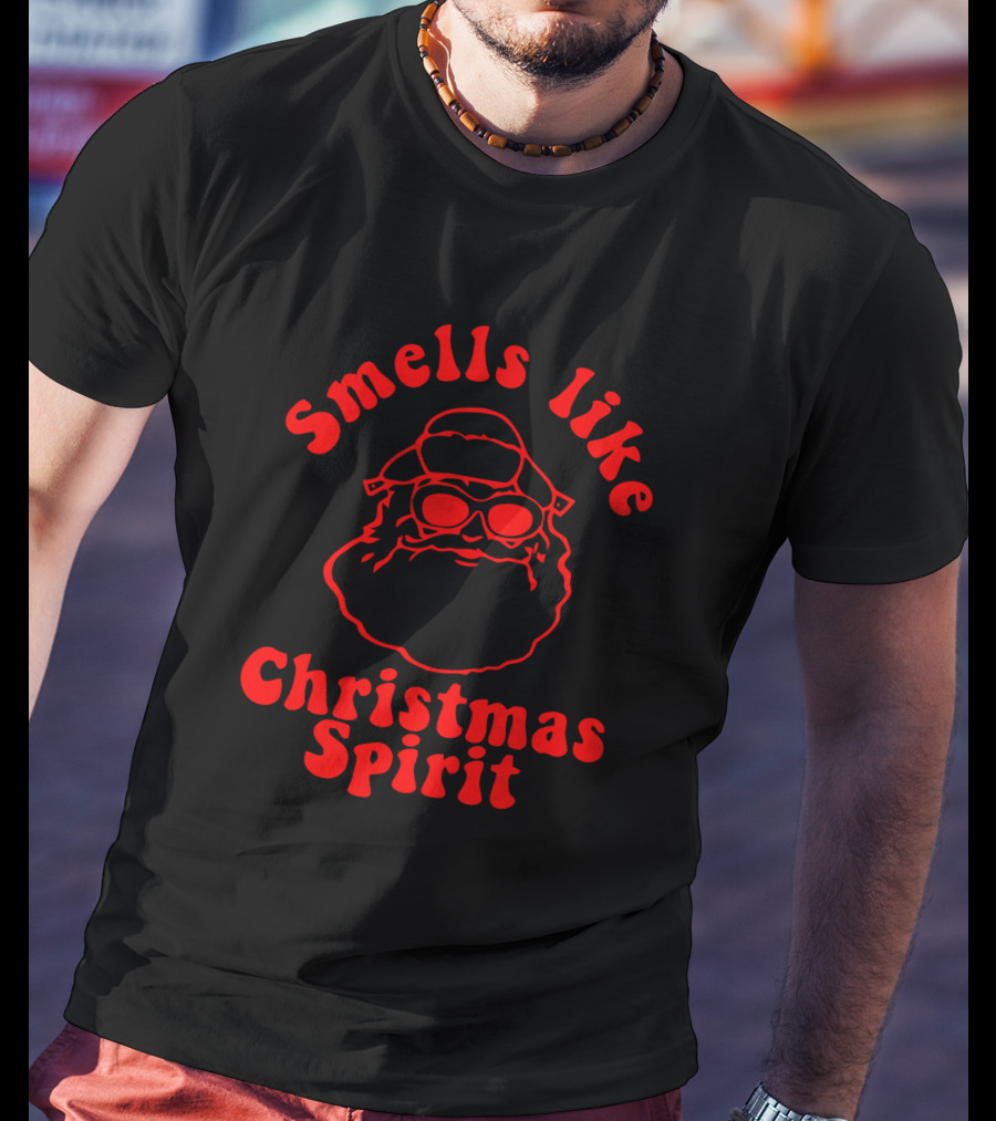 Smells Like Christmas Spirit Santa Claus Retro Red Outline T-Shirt