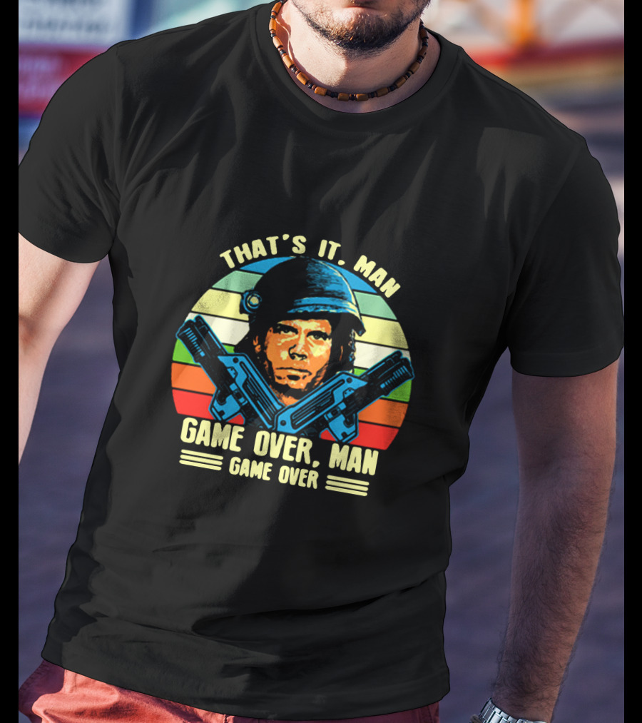 That's It Man Game Over Man Game Over Soldier Dual Guns Retro Stripes T-Shirt