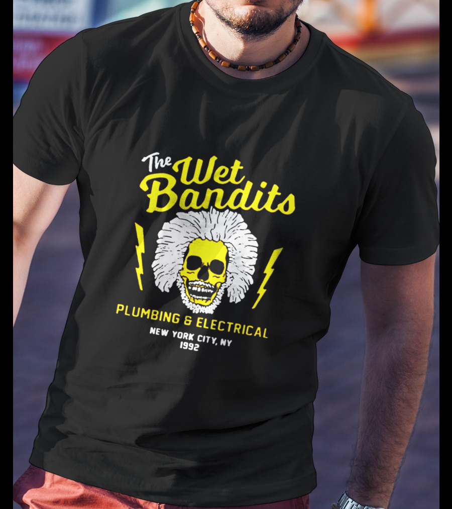 The Wet Bandits Plumbing And Electrical New York City Ny 1992 Skull With Lightning Bolts T-Shirt