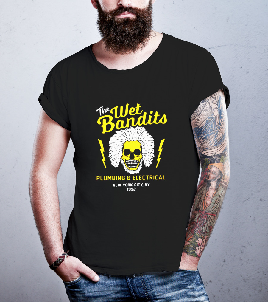 The Wet Bandits Plumbing And Electrical New York City Ny 1992 Skull With Lightning Bolts T-Shirt
