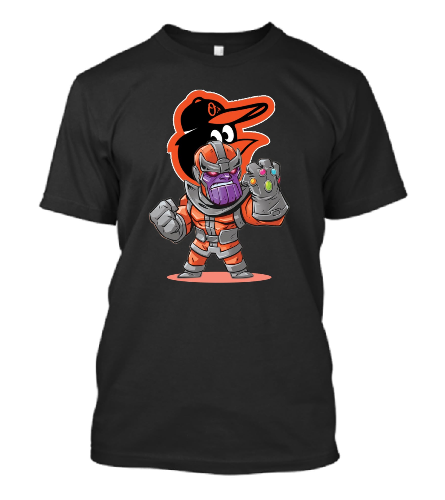 Baltimore Orioles Themed Thanos Character With Infinity Gauntlet T-Shirt