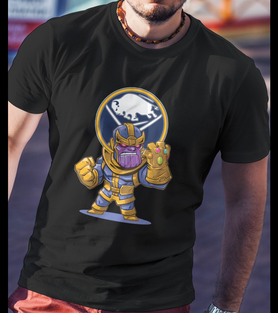Thanos Holding Infinity Gauntlet In Front Of Buffalo Sabres T-Shirt