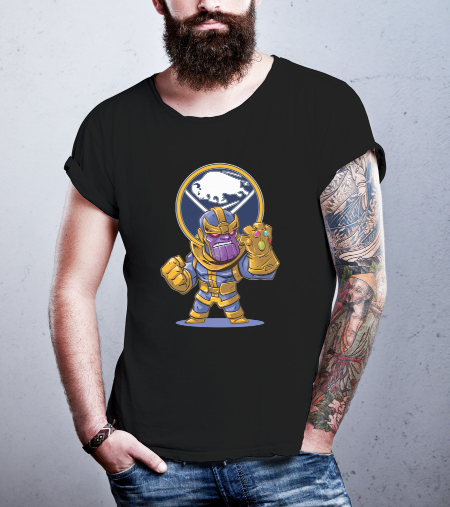 Thanos Holding Infinity Gauntlet In Front Of Buffalo Sabres T-Shirt