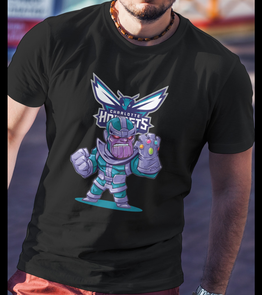 Thanos In Charlotte Hornets Colors With Hornets T-Shirt