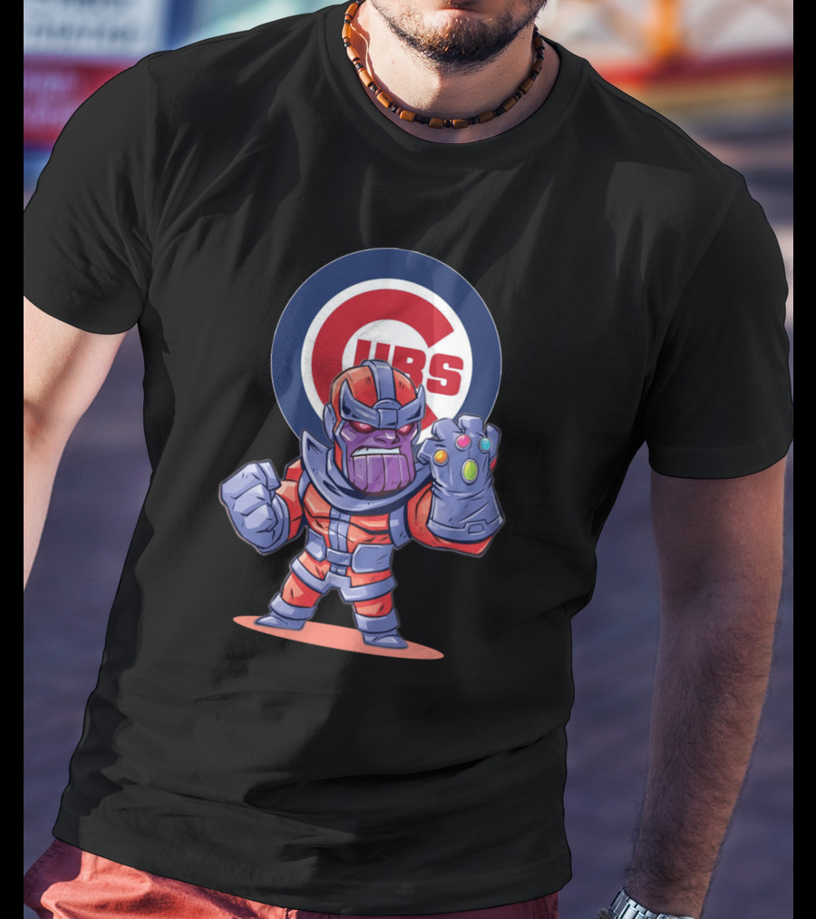 Thanos Cartoon Character With Infinity Gauntlet And Chicago Cubs T-Shirt
