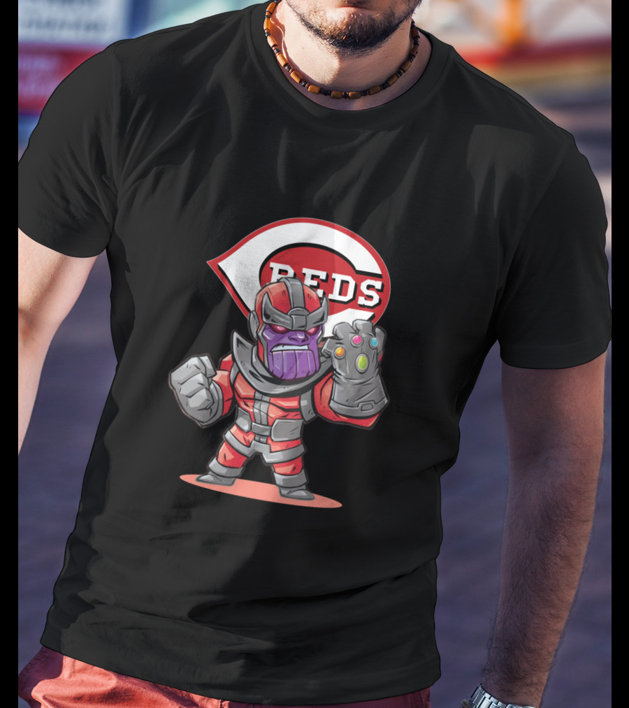 Cincinnati Reds Fans Thanos Mashup With Infinity Gauntlet And Baseball T-Shirt