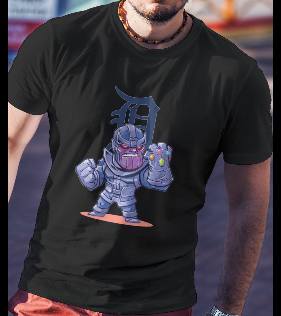 Detroit Tigers Fan Thanos Cartoon With Infinity Gauntlet T-Shirt