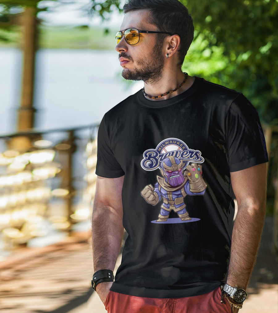 Thanos Milwaukee Brewers Crossover With Infinity Gauntlet Baseball Fan T-Shirt