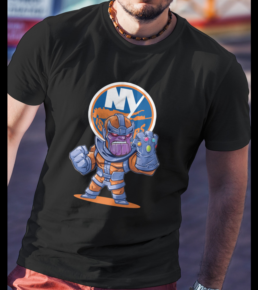 NY Islanders Thanos Fan Art With Infinity Gauntlet And Team T-Shirt