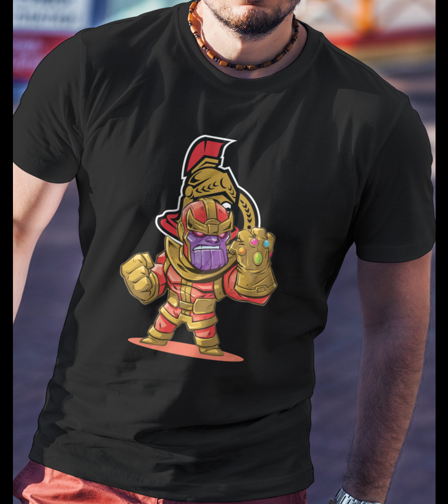 Thanos In Ottawa Senators Inspired Costume With Infinity Gauntlet And Senators T-Shirt