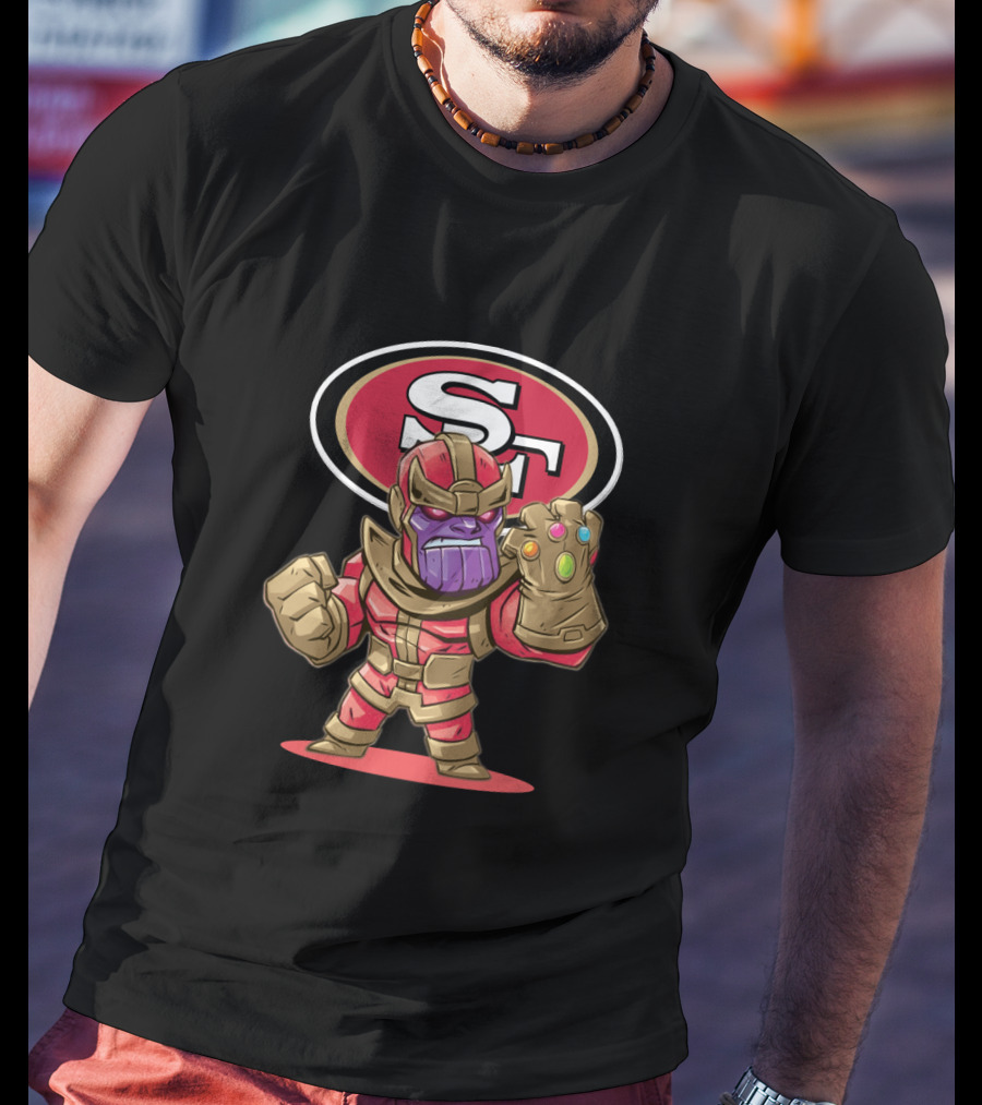 Thanos In San Francisco 49ers Colors With Infinity Gauntlet T-Shirt