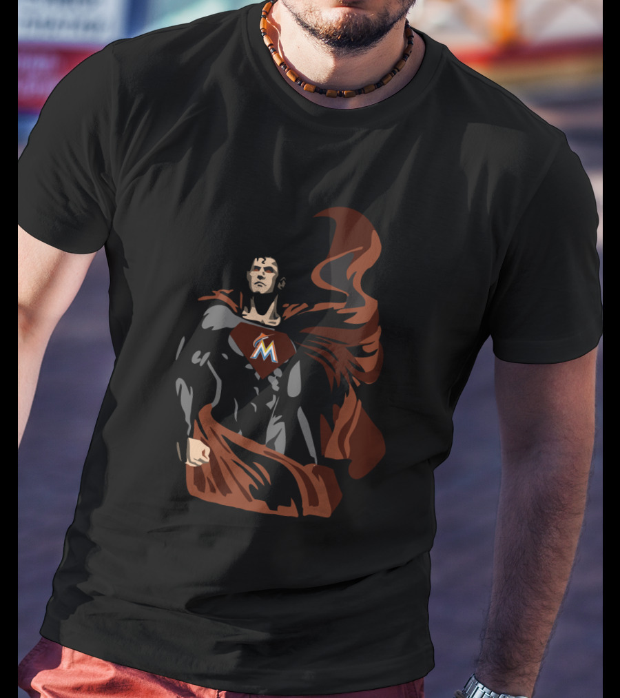 Superman Miami Marlins Heroic Emblem Fusion T-Shirt